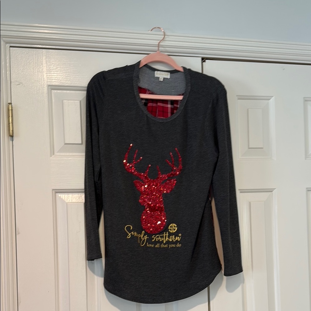 Simply Southern Gray and Red Long Sleeve Tee